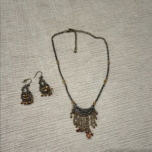 Elegant Silver and Gold Necklace and Earring Set